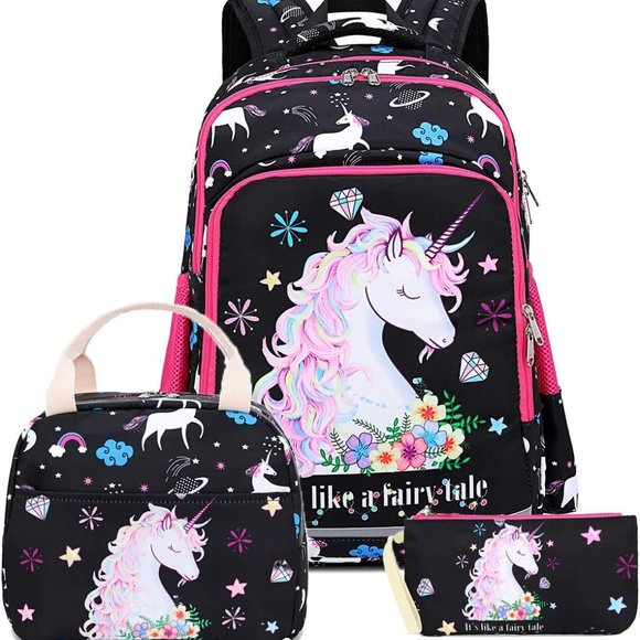 New Girls Backpack Kids Elementary Bookbag Girly School Bag with Insulated Lunch